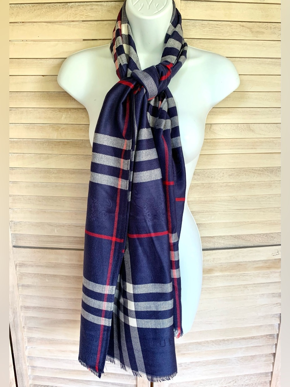 Burberry Cashmere Scarf Vintage Navy Plaid